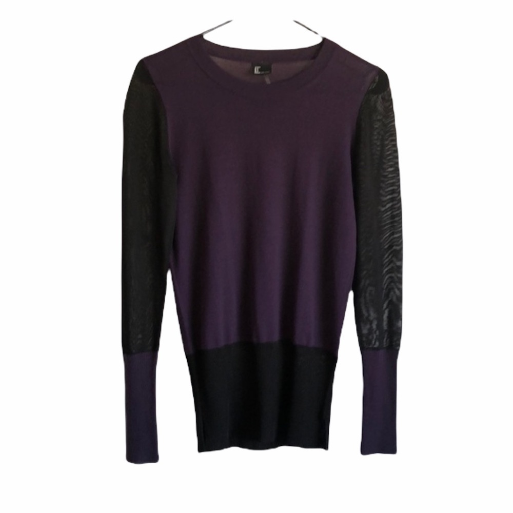 Love Token Wool Blend Purple Black Long Sheer Sleeve xs